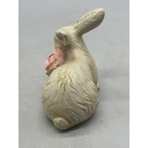 Vintage Style Rabbit Figurine Rose Accent Distressed Cream Finish Easter decor - Picture 4 of 6
